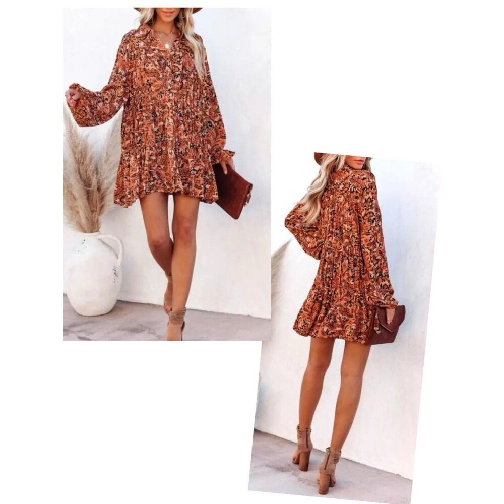 VICI Women's 100% Rayon Button Down Tiered Paisley Ruffle Shirt Dress size Small